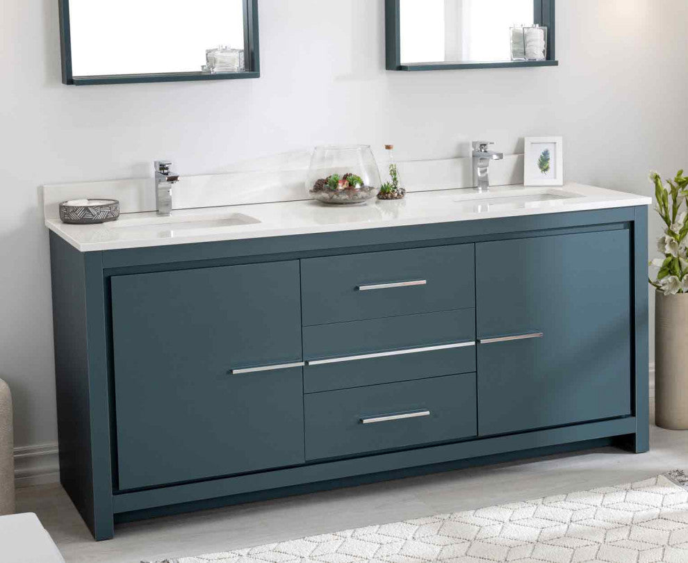 Mila Collection 72" Bathroom Vanity With Sink, Mirror, Countertop, Alasca Blue