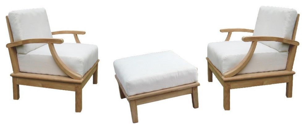 3-Piece Somer: 2 Sofa Lounge Arm Chair, Ottoman With Natural Sunbrella Cushion