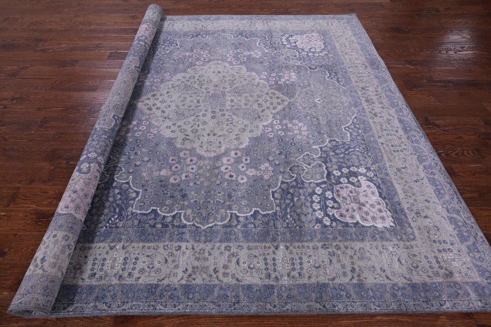 8' Square Persian Tabriz Wool and Silk Hand Knotted Rug Q12096