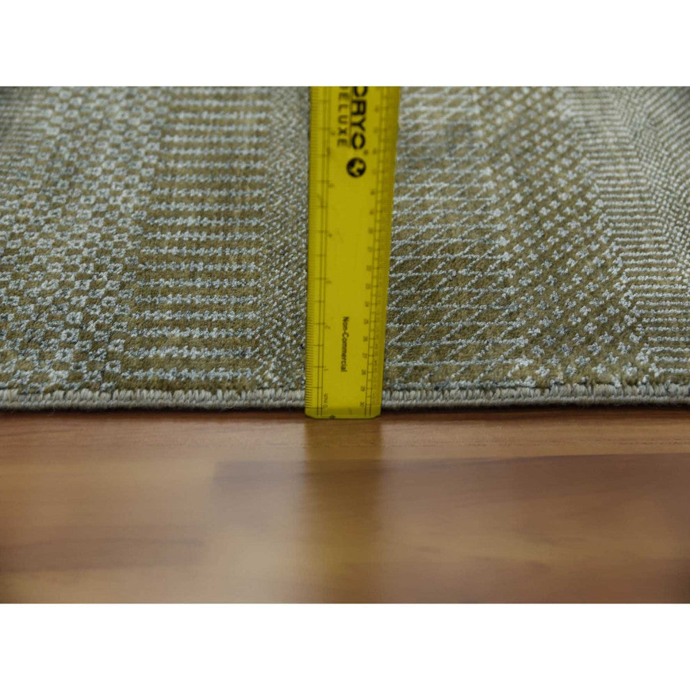 Golden Brown, Wool and Silk Hand Knotted, Grass Design, Rug, 3'0"x5'2"