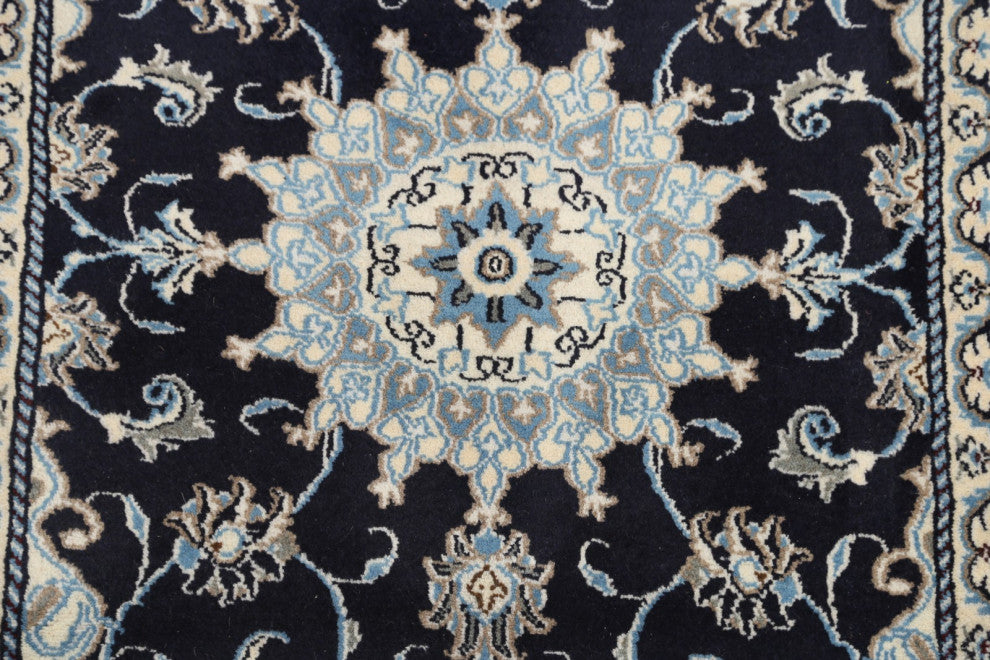 Nain Oriental Traditional Hand-Knotted Persian Area Rug, Blue, 4'7"x2'10