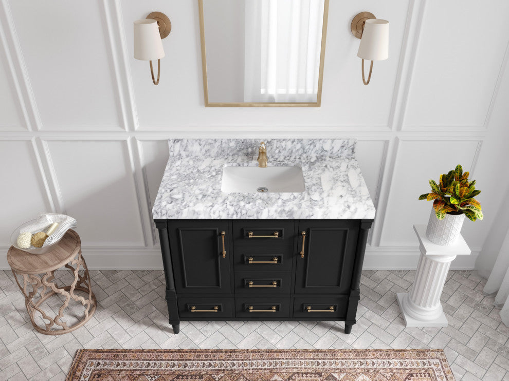 Aberdeen 42 Single Sink Bath Vanity in Black 2" Calacatta Laza