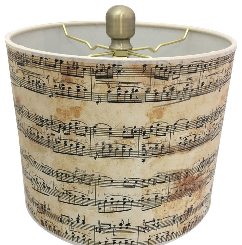28" Crystal Buffet Lamp With Musical Notes Design Shade, Antique Brass, Single