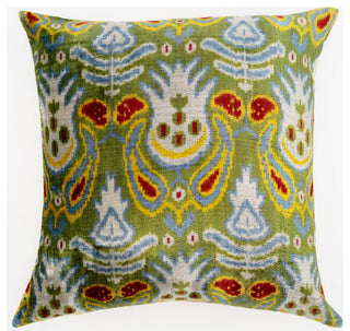 Handmade Velvet Throw Pillow With Multicolor Ikat Design 20x20"