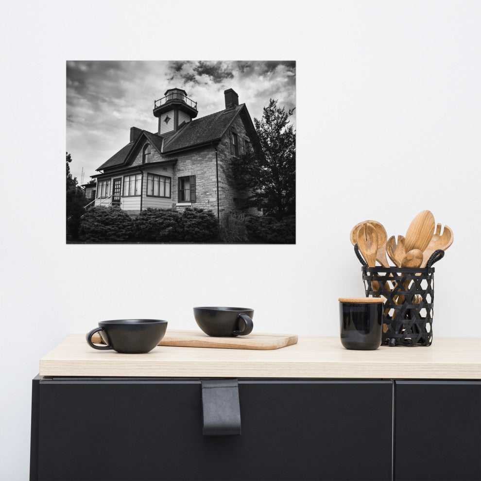 Cedar Point Lighthouse in Black and White Unframed Wall Art Prints, 16" X 20"