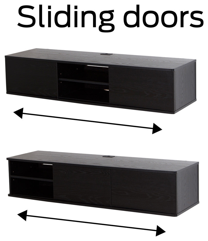 South Shore Agora 56 Wide Wall Mounted Media Console, Black Oak