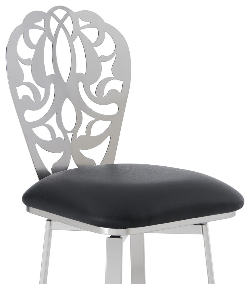 Cherie Contemporary 30" Bar Height Black Faux Leather Barstool