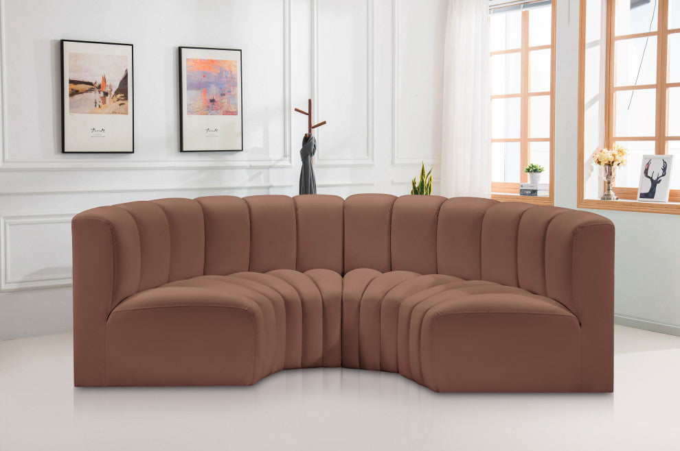 Arc Vegan Leather Upholstered 4-Pc. Inward Curved Modular Sectional, Cognac