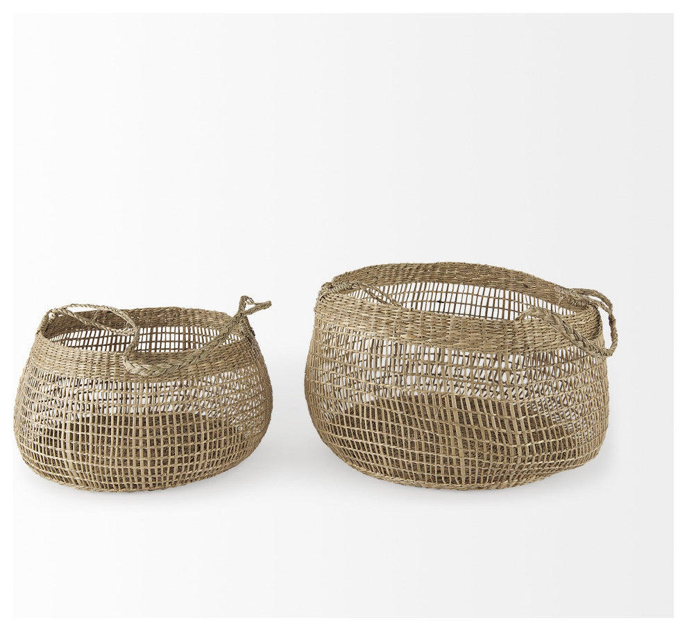 Set of Two Wicker Storage Baskets With Long Handles