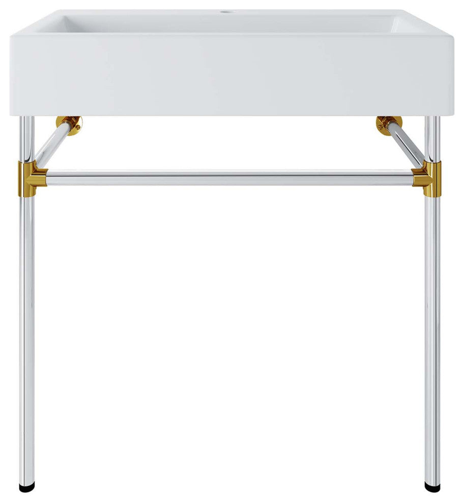 Redeem 32" Silver Stainless Steel Wall-Mount Bathroom Vanity, Silver White