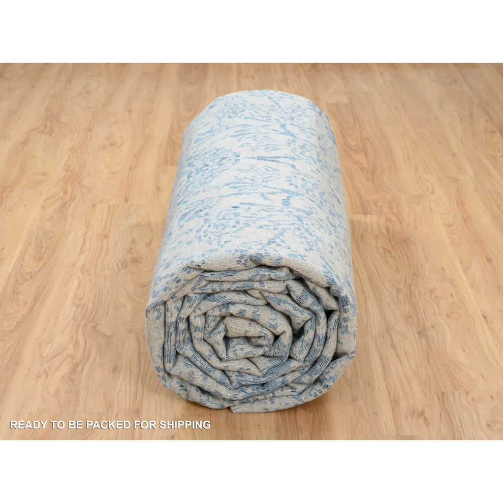 Gray, Fine Jacquard Hand Loomed, Wool and Silk, Oversized, Rug, 11'10" x 18'0"