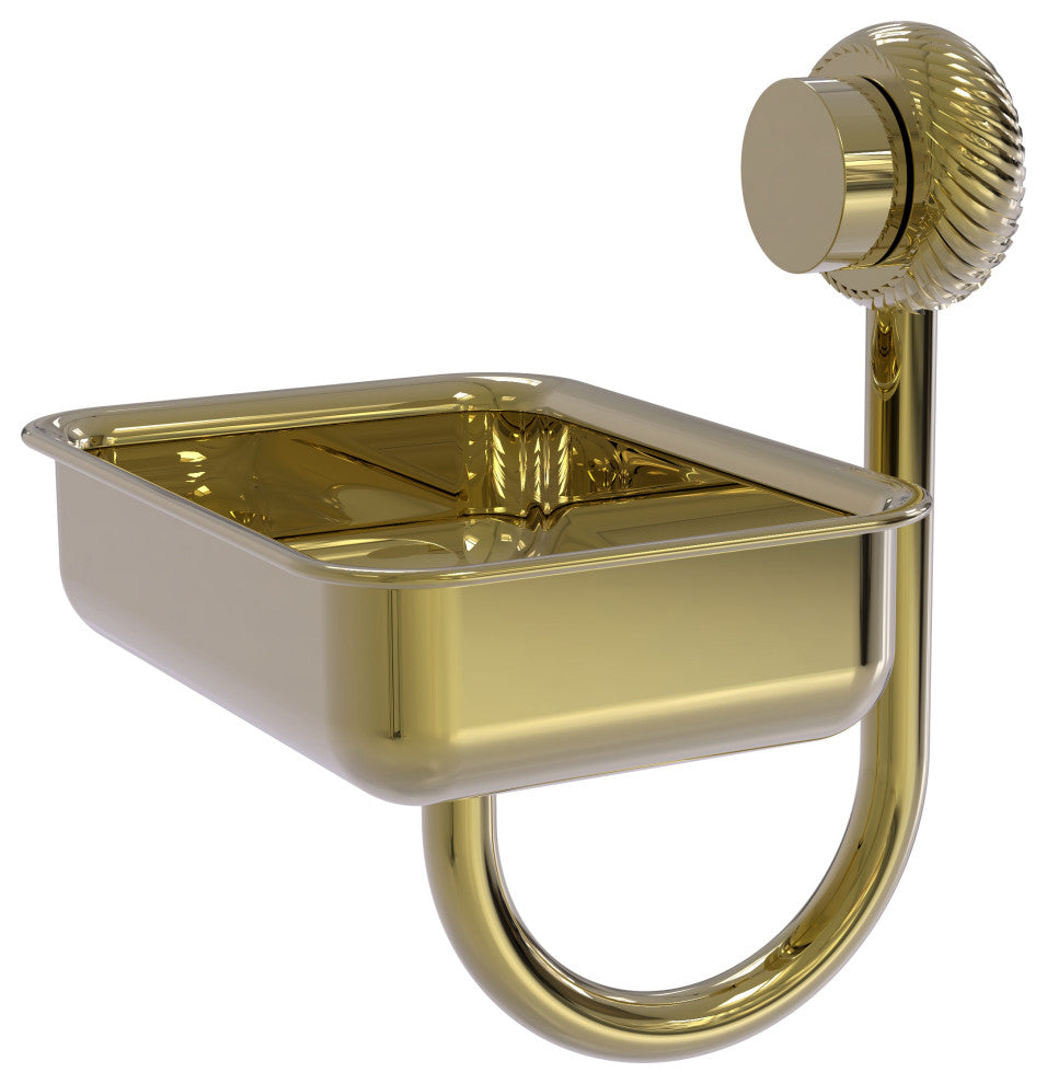 Venus Wall Mount Soap Dish With Twist Accents, Unlacquered Brass