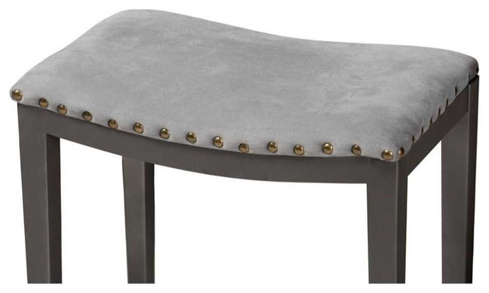 Baxton Studio Noll Gray Upholstered 3-Piece Metal Counter Table Set