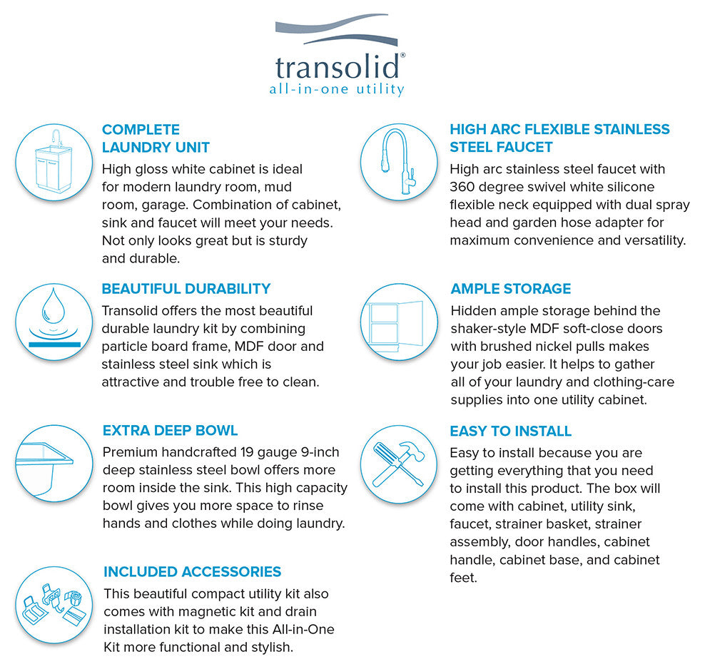 Transolid 24-in All-in-One Laundry Cabinet with Sink and Faucet in White, Laundr