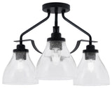 Odyssey 3 Light Semi Flush Mount, Matte Black Finish, 6.25" Clear Bubble Glass
