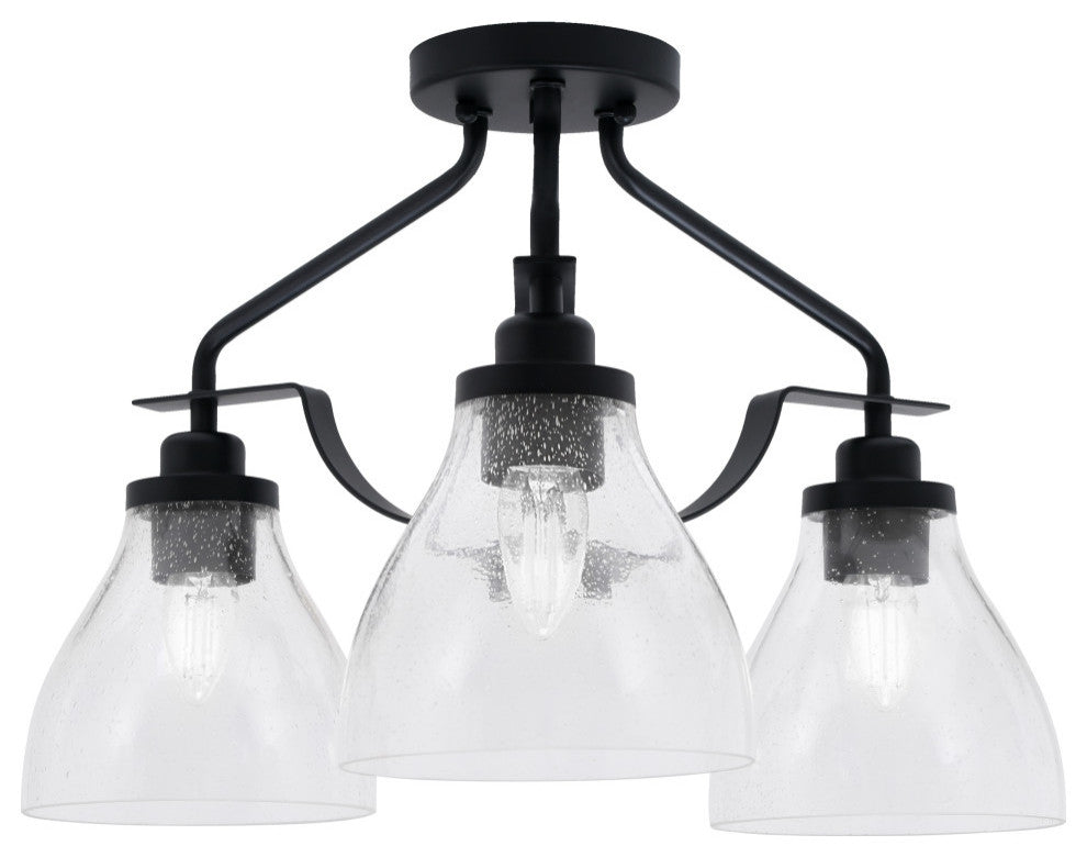 Odyssey 3 Light Semi Flush Mount, Matte Black Finish, 6.25" Clear Bubble Glass