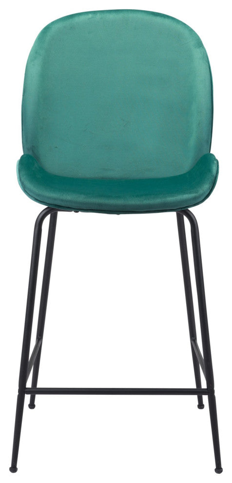 Counter Stool Chair, Steel Metal, Fabric, Green, Black, Bar Kitchen Cafe Bistro
