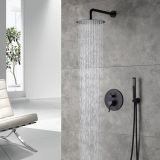 CASAINC 10" Round Wall Mounted Luxury Rain Shower System with Handheld Spray, Matte Black