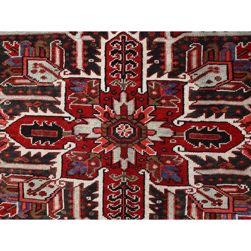 Ajax Red Pure Wool Hand Knotted Vintage Persian Heriz Oriental Rug 7'9"x10'10"