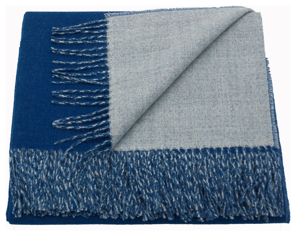 100% Baby Alpaca Throw Blanket, Ecru / Dark Blue