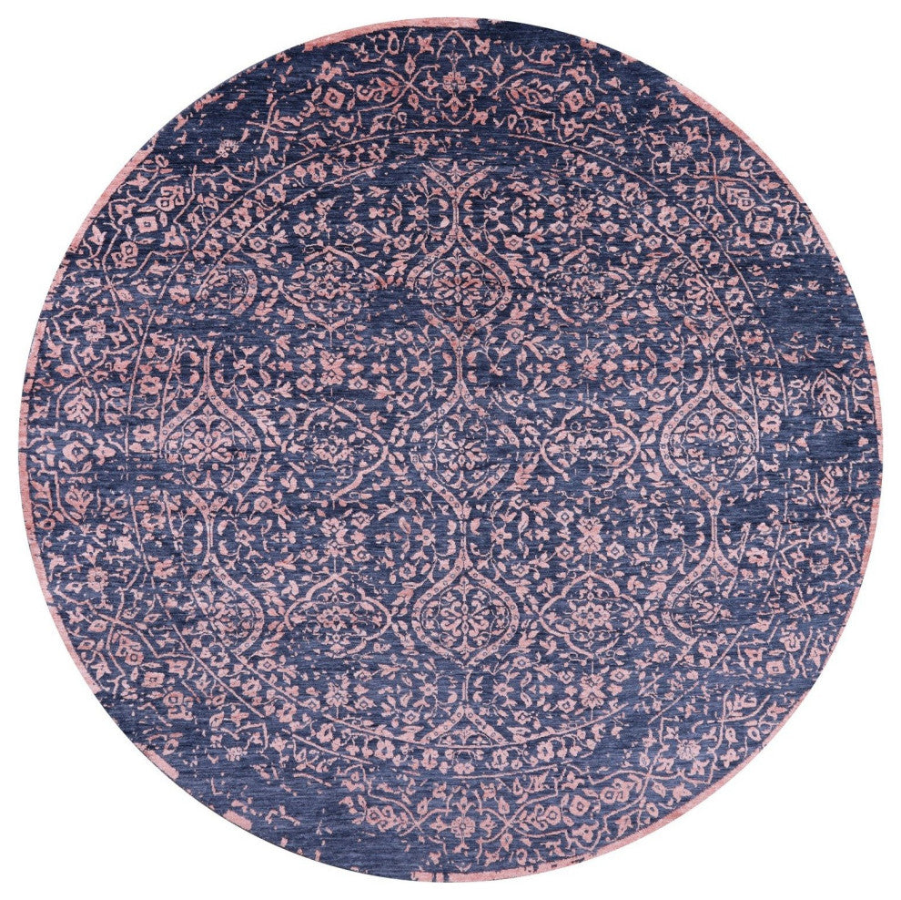 8' Round Wool and Silk Persian Hand-Knotted Rug Q9126