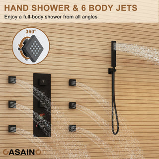 3 Function Digital Display Single Handle Shower System set with Body Spray, Matte Black