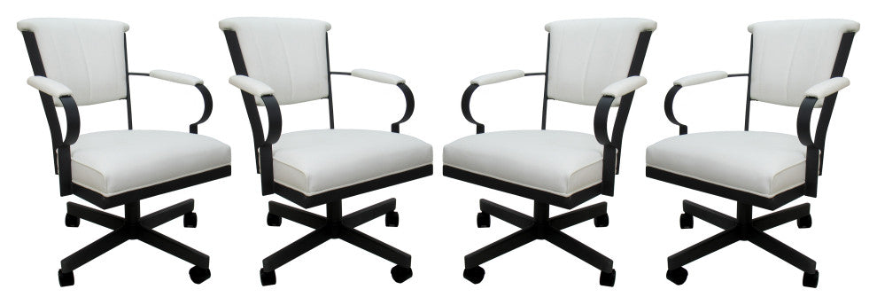 Set of 4, Miami Swivel Metal Caster Chairs, Reading Base, White Vinyl, Black