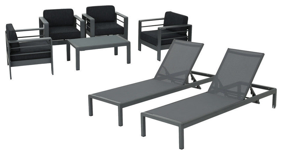 GDF Studio 7-Piece Coral Bay Outdoor Gray Aluminum Chat Set With Pair of Lounges