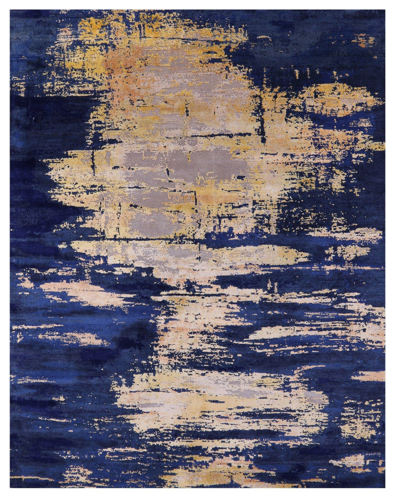 8' 1" X 10' 2" Wool and Silk Abstract Handmade Rug Q8703