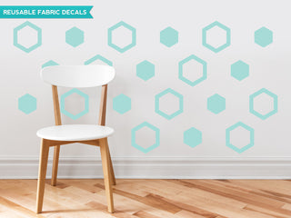Hexagon Fabric Wall Decals, Set of 16, Aqua