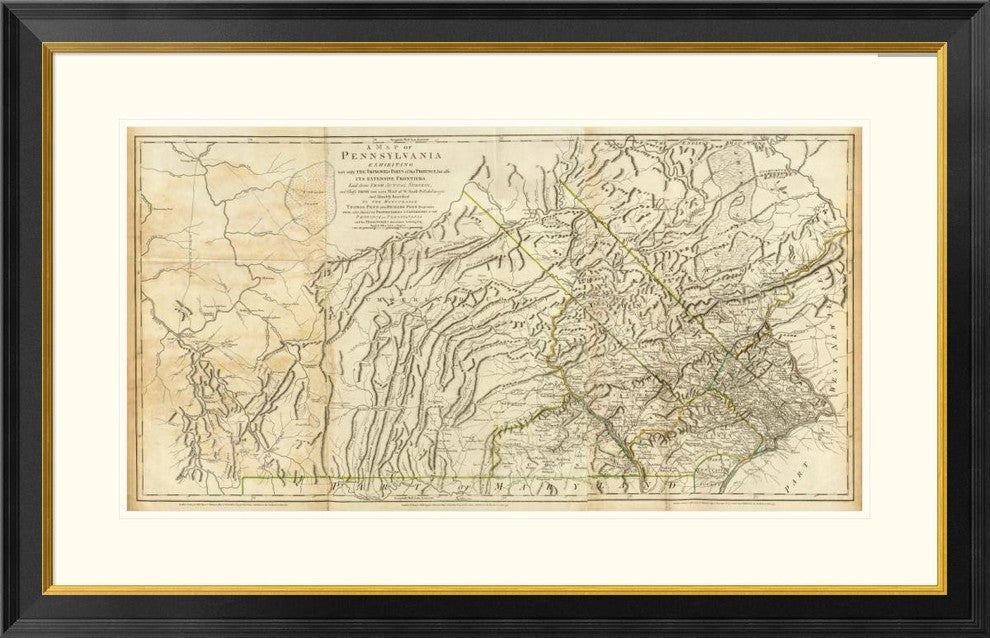 "Map of Pennsylvania, 1776" Framed Digital Print by Thomas Jefferys, 40x26"