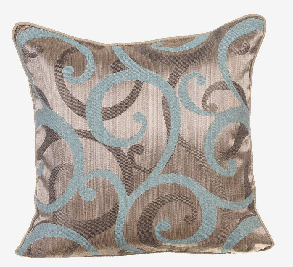 Blue Throw Pillow Covers 16"x16" Silk, Scrolling All The Way Blue