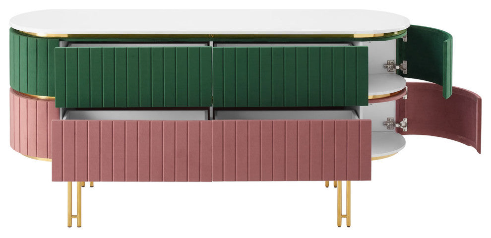 Console Entry Table Sideboard, Green White, Velvet, Modern, Mid Century Lounge