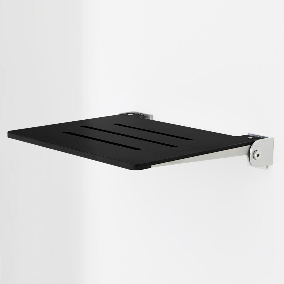 Seachrome SlimLine Folding Wall Mount Shower Seat, Matte Black With Silver