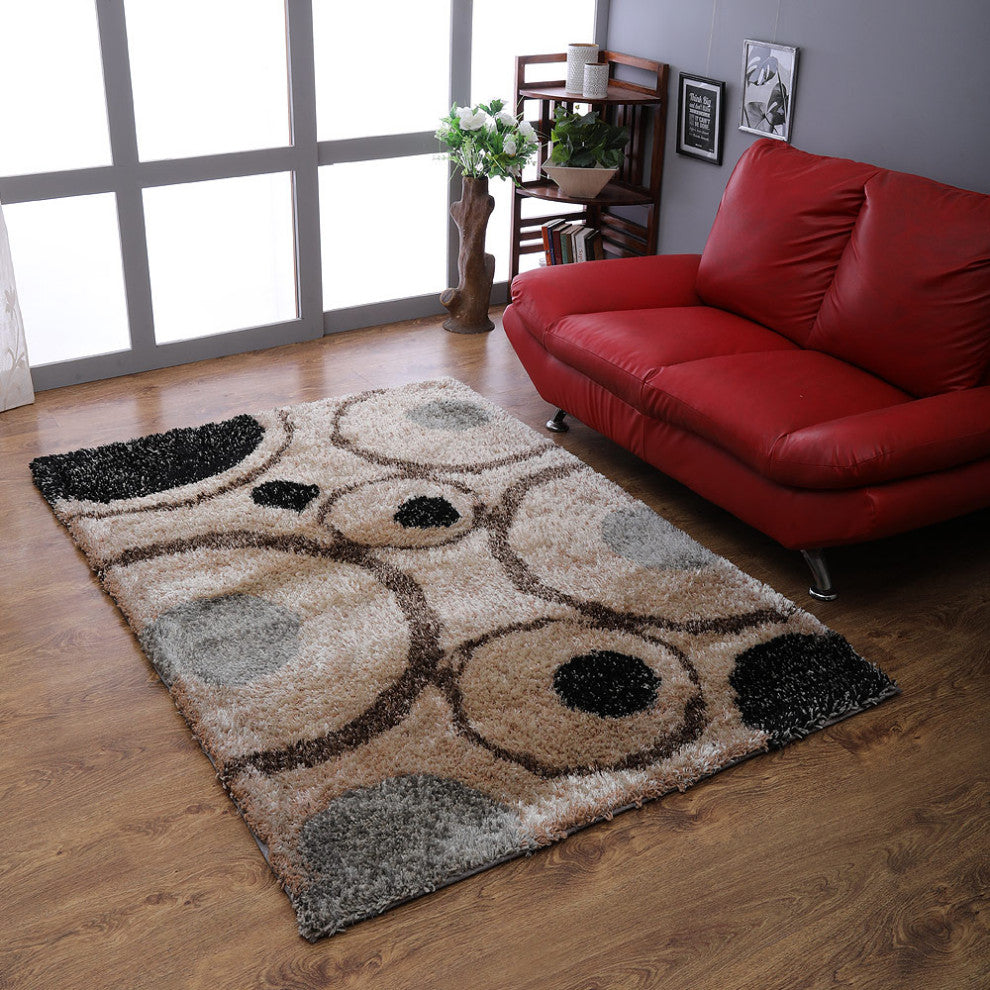 Hand Tufted Shag Polyester Area Rug Geometric Beige Multicolor, [Rectangle] 10'x14'