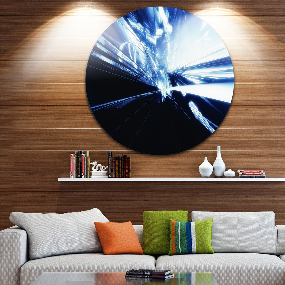 3D Abstract Art Blue Black, Abstract Digital Art Disc Metal Art, 23"