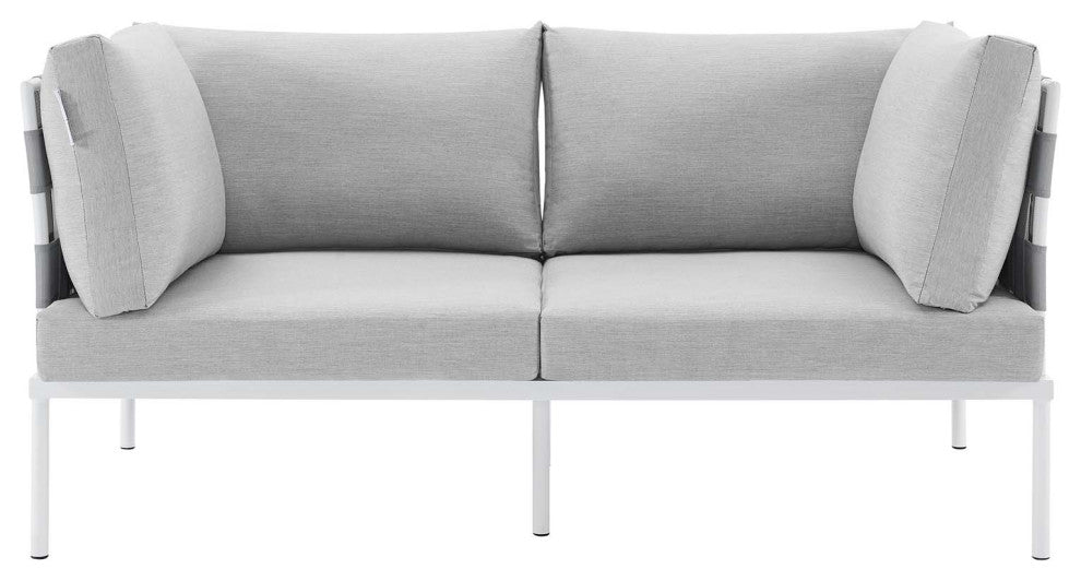 Lounge Loveseat Sofa, Sunbrella, Aluminum, Metal, Gray, Modern, Outdoor