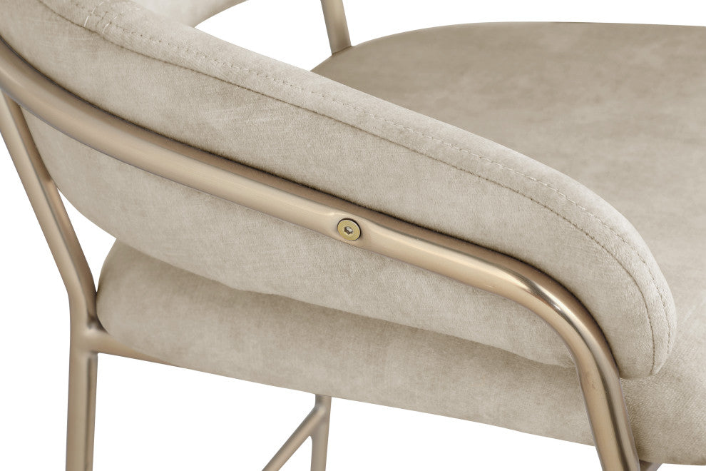 Yara Beige Velvet Upholstered Counter Stool, Stone