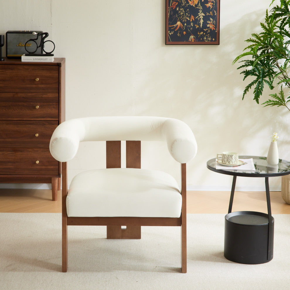 GDF Studio Modern Upholstered Velvet Accent Armchair With Wood Legs, B