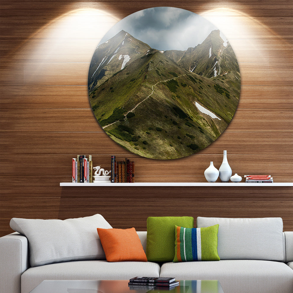 Trekking Patch In Tatra Mountains, Landscape Disc Metal Wall Art, 11"