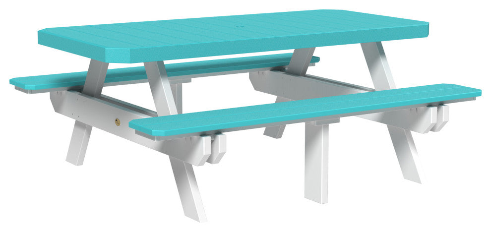 Poly 6' Rectangle Picnic Table, Aruba Blue & White