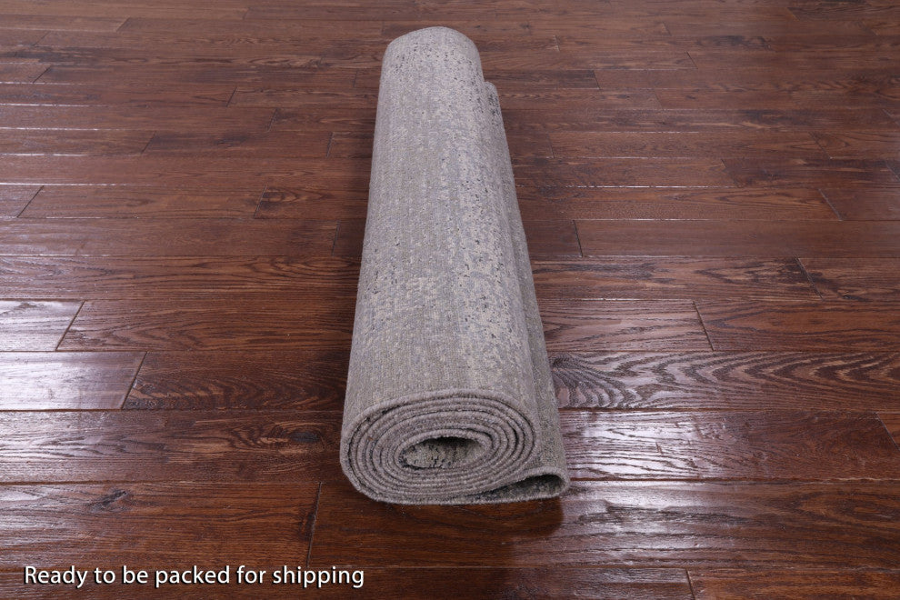 3' 11" X 12' 2" Runner Wool and Silk Hand Knotted Modern Rug Q9087