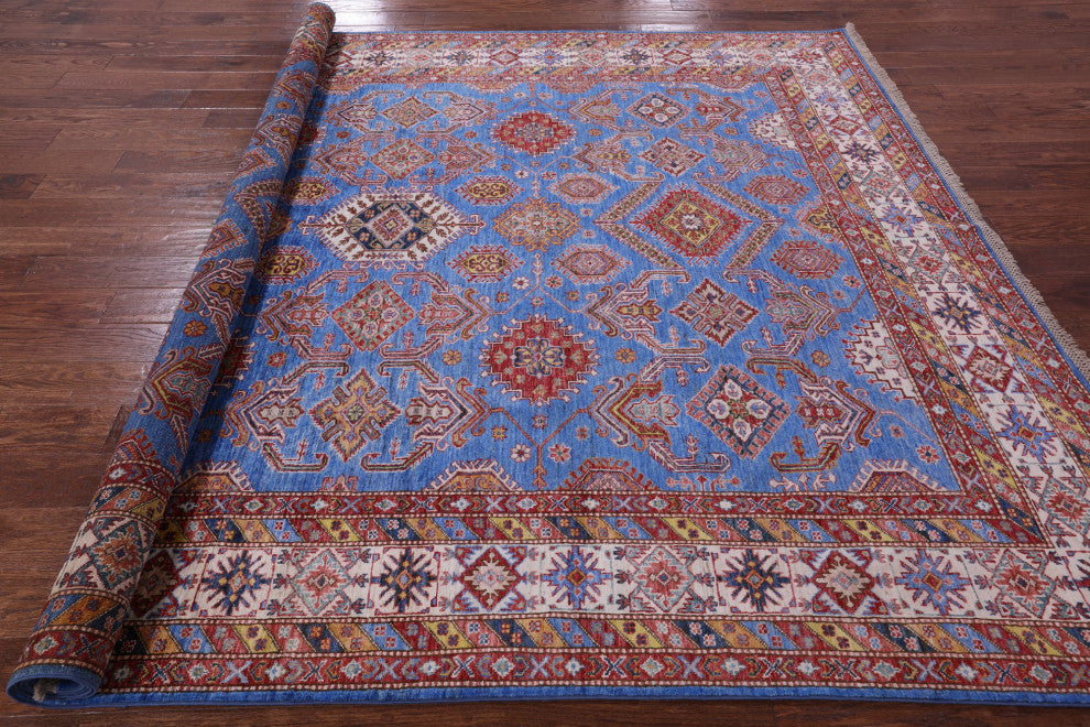 8' 2" X 10' 4" Geometric Super Kazak Handmade Rug Q9517