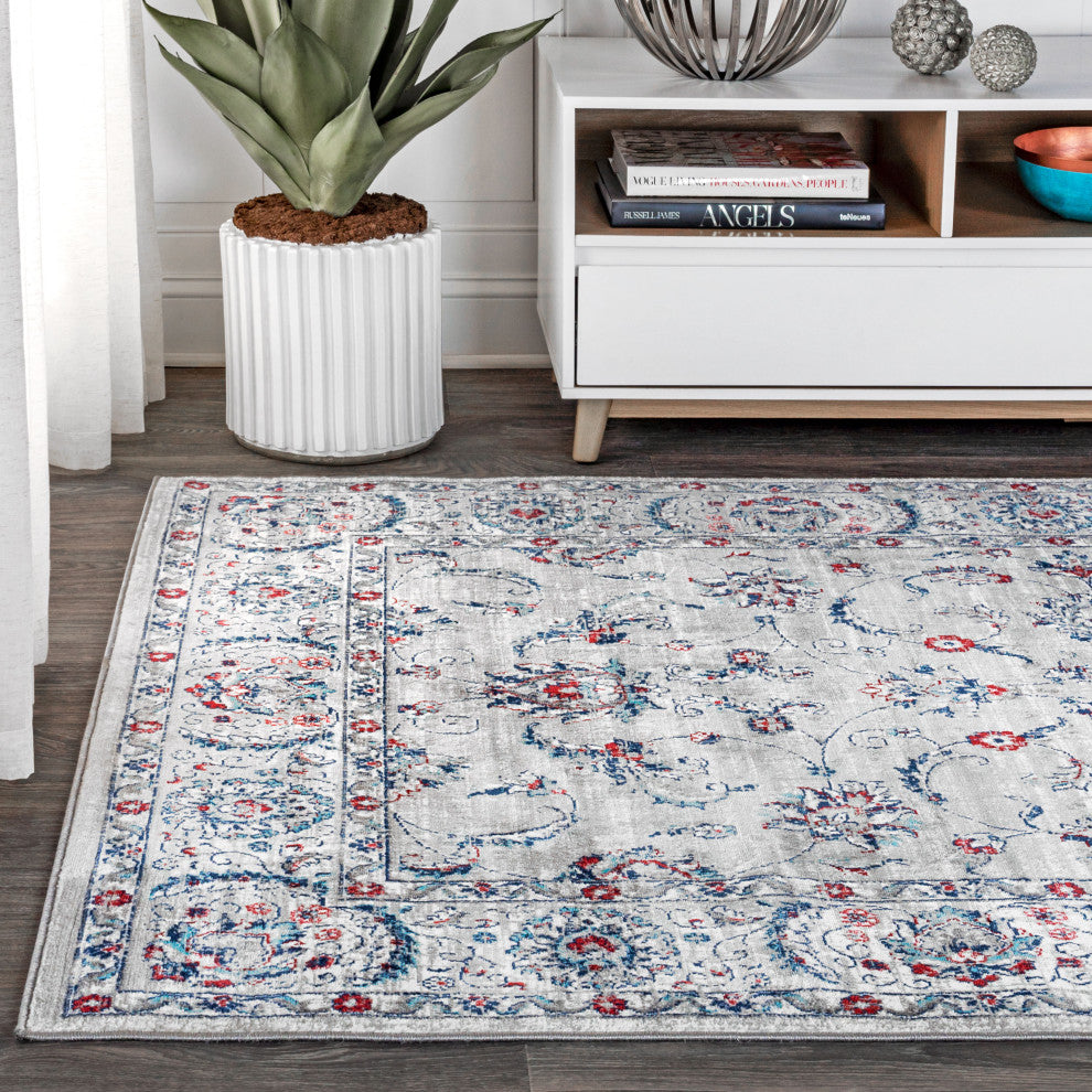 Modern Persian Vintage Light Grey/Red 3' x 5' Area Rug