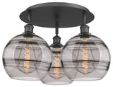 Ballston-Rochester 3-Light 22" Flush Mount, Matte Black, Light Smoke