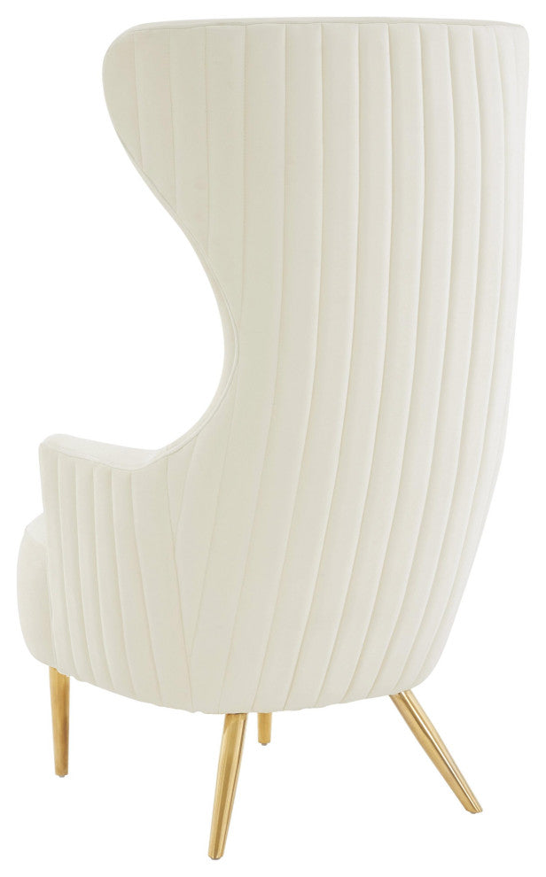 Julia Cream Velvet Channel Tufted Wingback Chair