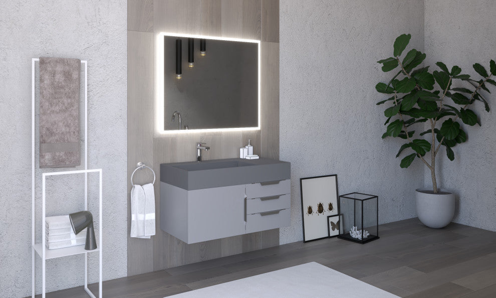 CastelloUSA Amazon 36" Wall Mount Vanity Set, Gray, Gray Top, Chrome Handles