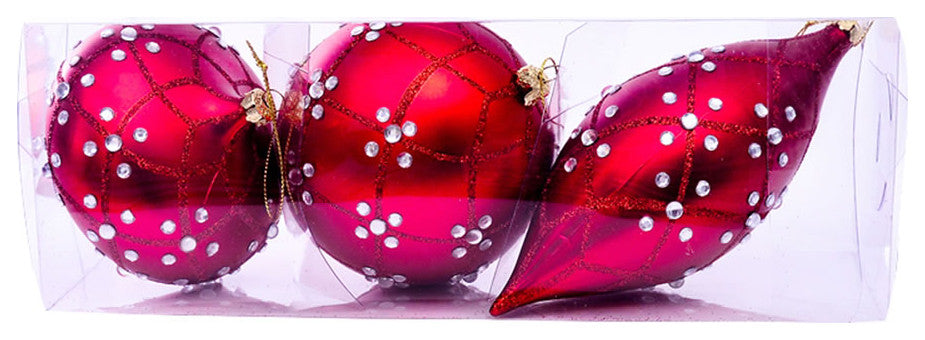 Vickerman Mc191203 4- 7" Red Matte Jewel Christmas Ornament Set, Set of 3