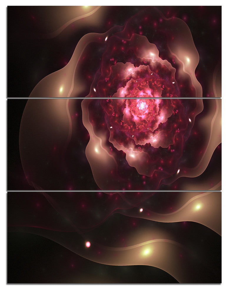"Sparkling Dark Fractal Flower Digital" Metal Wall Art, 3 Panels, 28"x36"