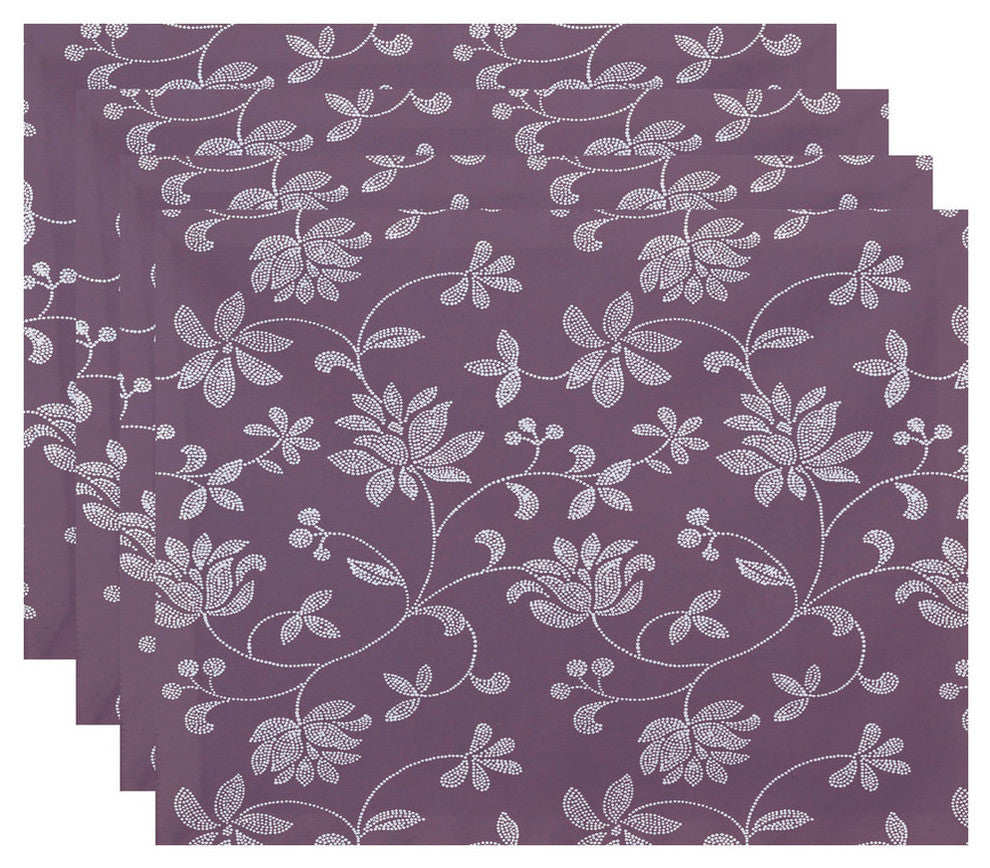 18"x14" Traditional Floral, Floral Print Placemat, Lavender, Set of 4